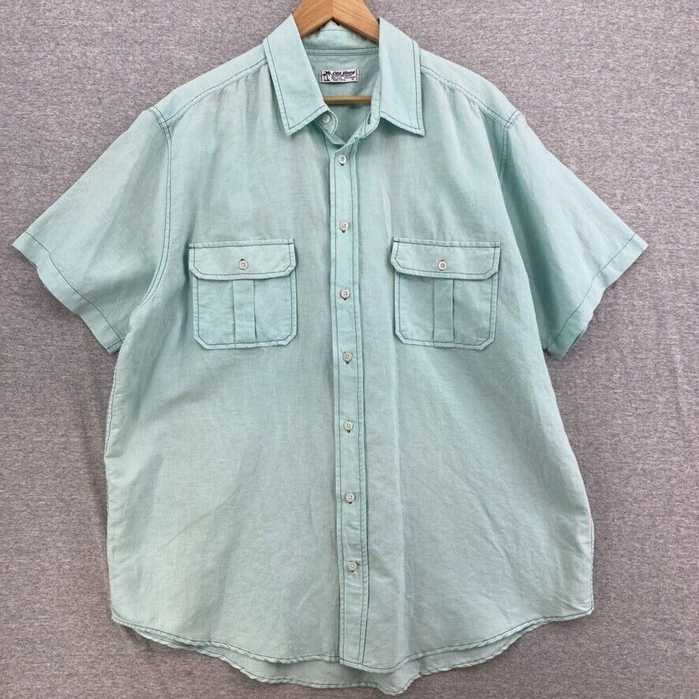 Old Navy Shirt Mens XL Blue Island Linen Blend Button Down Short Sleeve Pockets